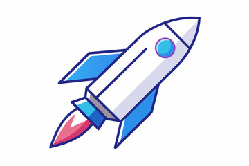 futuristic rocket isometric line art no fill on white background