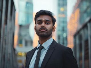 Fototapeta premium Portrait of Indian businessman in business district