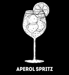 Aperol Spritz cocktail illustration. Hand drawn sketch. Vector illustration. Isolated object.