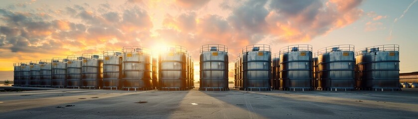 Obraz premium IBC tanks are lined up. Several industrial water tanks