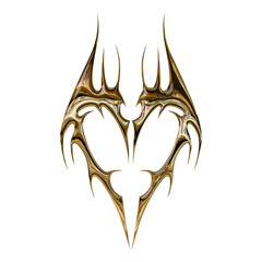 3d chrome metal effect neo tribal y2k gothic style tattoo. Cyber sigilism heart design.