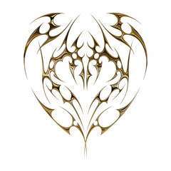 3d chrome metal effect neo tribal y2k gothic style tattoo. Cyber sigilism heart design.