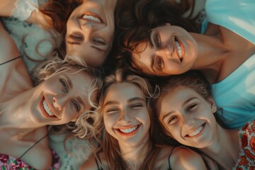A group of women lying down together, relaxed and casual