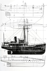 A simple illustration of a ship in black and white, suitable for use in various contexts such as design, education, or historical reference
