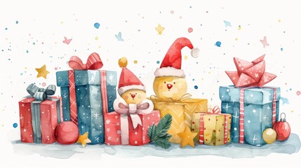 Christmas toys in watercolor style	
