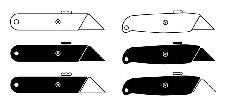 Work knives. Cartoon cutter knife. retractable blade or knife. Paper or cardboard cutter. Work, school tools. Retractable blades concept. Utility knife or jackknife.