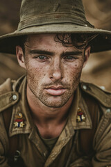 Obraz premium Australian WWI Soldier with Determined Gaze