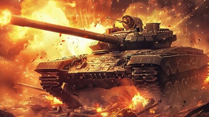 Tank Firing In Battlefield.