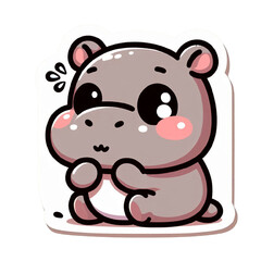 Adorable playful cartoon illustration of cute hippo.