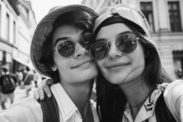 A pair of friends or lovers capturing the moment with their smartphones