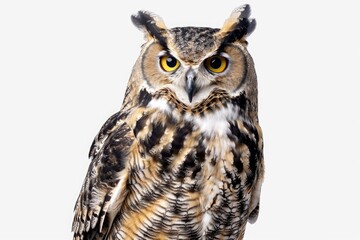 Fototapeta premium A close-up view of an owl's face on a white background