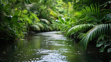 Fototapeta premium Lazy river winding through lush greenery