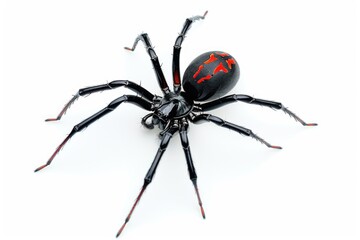 Close-up of a black widow spider on a white background, perfect for editorial or scientific use