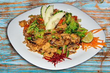 Pad See Ew thai food in a restaurant