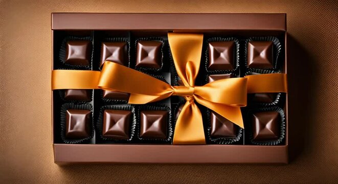box of chocolates with a bow top view