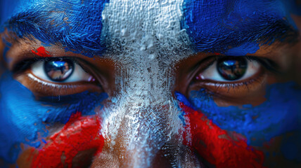 Naklejka premium French Soccer Fan Closeup with Flag Painted