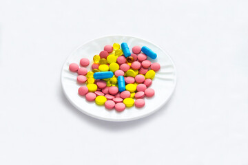 colored pills on a table