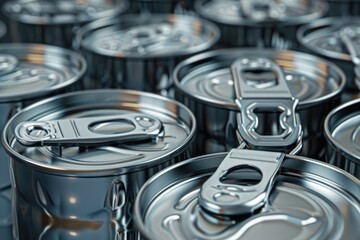 Stacked metal cans with one open and the other closed