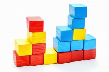 Fototapeta premium Colorful wooden blocks stacked in various formations.