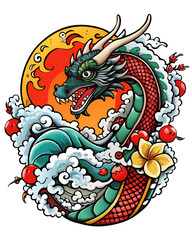 vector illustration of the dragon with tattoo