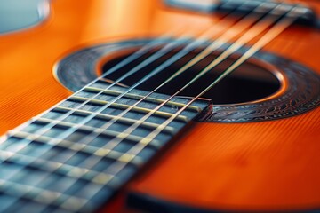 Obraz premium Acoustic guitar soundboard and neck close-up