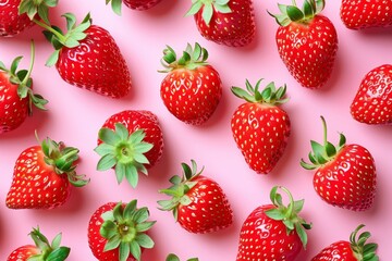 Ripe strawberries on pink background texture pattern