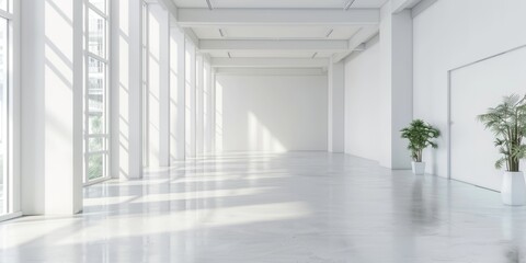 A simple interior scene featuring a vacant room with a single potted plant on a table