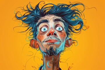 Funny cartoon man on a yellow background