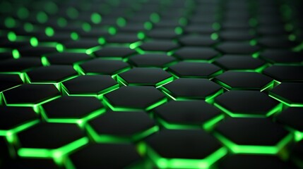 Abstract green hexagonal grid pattern, glowing digital matrix effect, vibrant energy, hightech texture, futuristic design, dark background