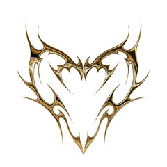3d chrome metal effect neo tribal y2k gothic style tattoo. Cyber sigilism heart design.