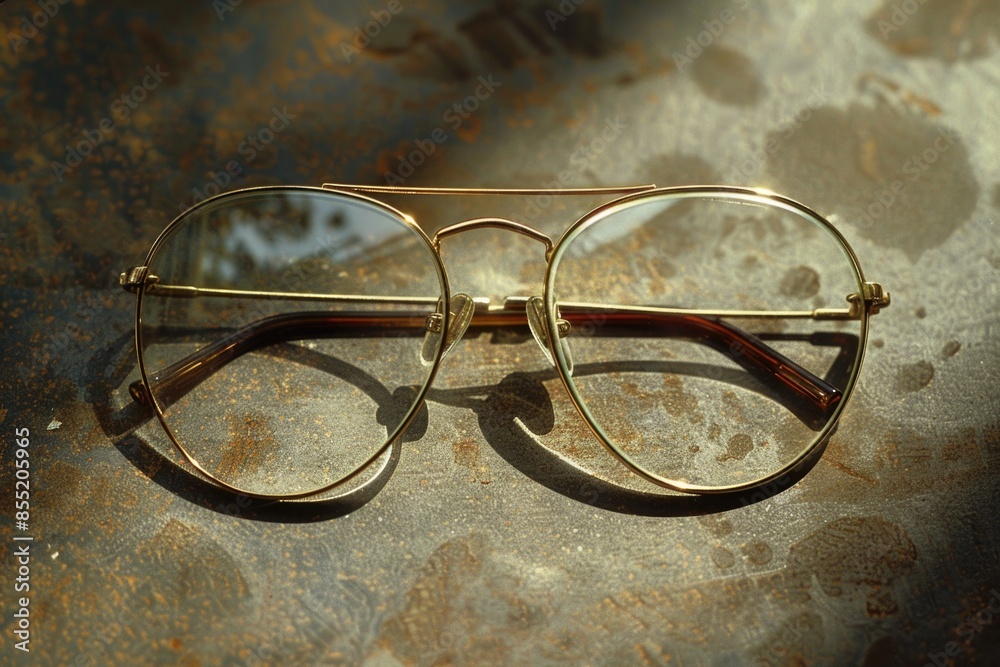 Wall mural a pair of glasses resting on a table, perfect for still life or interior design photography