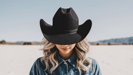 A girl wearing cowboy hat, straw cowboy hat, black cowboy hat, cowboy hat drawing