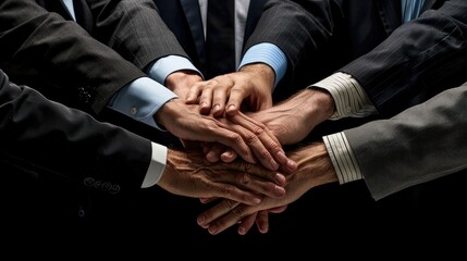 Close up top view of diverse businesspeople stack hands motivated for shared business success at briefing, multiracial colleagues engaged in teambuilding activity show unity support at office meeting