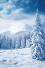 Fototapeta premium A serene snowy landscape with a mountain in the background, suitable for winter or outdoor-themed projects