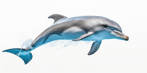 A dolphin jumping out of the water, mouth open