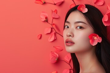 Fototapeta premium A woman wearing red flowers as a headdress
