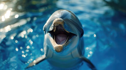 Obraz premium A close-up view of a dolphin's mouth, open wide