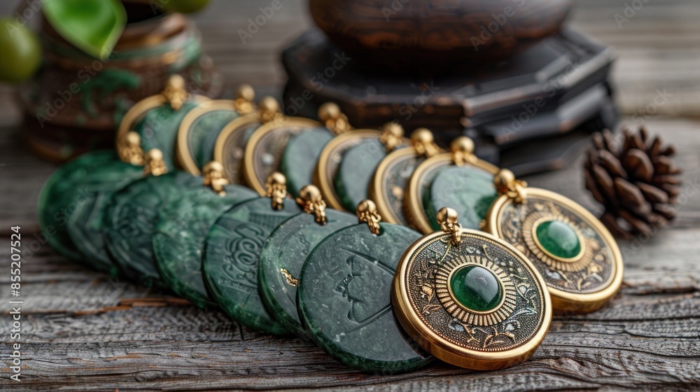 Poster Green Jade and Gold Circular Pendants