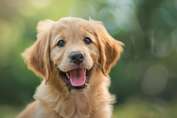 A happy golden retriever with its tongue out