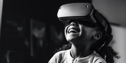 A young child wearing a virtual reality headset, exploring digital worlds