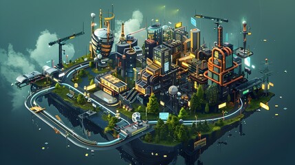 Futuristic Isometric City with Innovative Disaster Predicting Technology