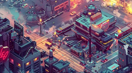Isometric Cityscape of Arcadia s Technomancers Developing Disaster Prediction Technology