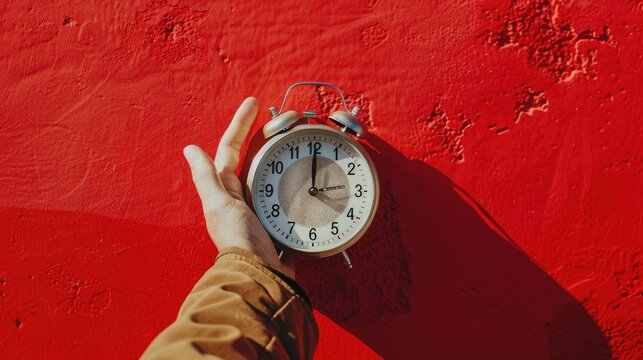 A person holding an alarm clock, suitable for use in articles about morning routines or time management