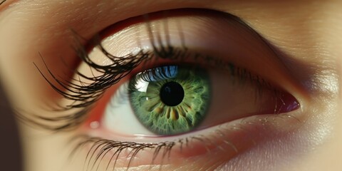 Fototapeta premium A close-up shot of a person's green eye with detailed eyelashes and iris