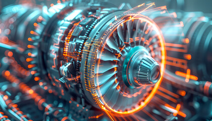 High Tech Futuristic Turbine Engine with Fans, Wires, Connectors in development