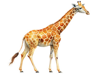 Fototapeta premium Tall Giraffe With Spots and Long Neck. Majestic Animal With Patterned Fur Standing Gracefully. Isolated on transparent background, png.