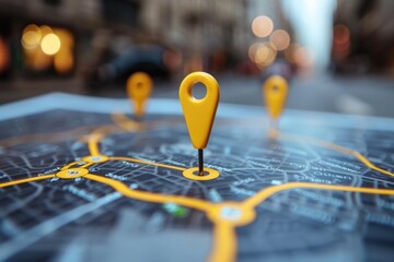 A close-up view of a map with various pins marked, ideal for use in presentations or reports about geographic locations