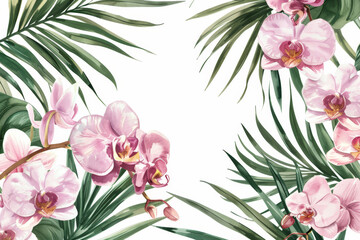 Obraz premium A painting of a pink flower with green leaves