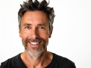 Obraz premium Portrait of a joyful man in his 40s smiling at the camera isolated on white background