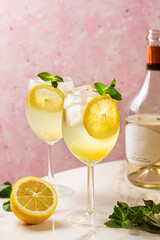 The Limoncello Spritz cocktail, delightful combination of limoncello, sparkling wine and soda with...
